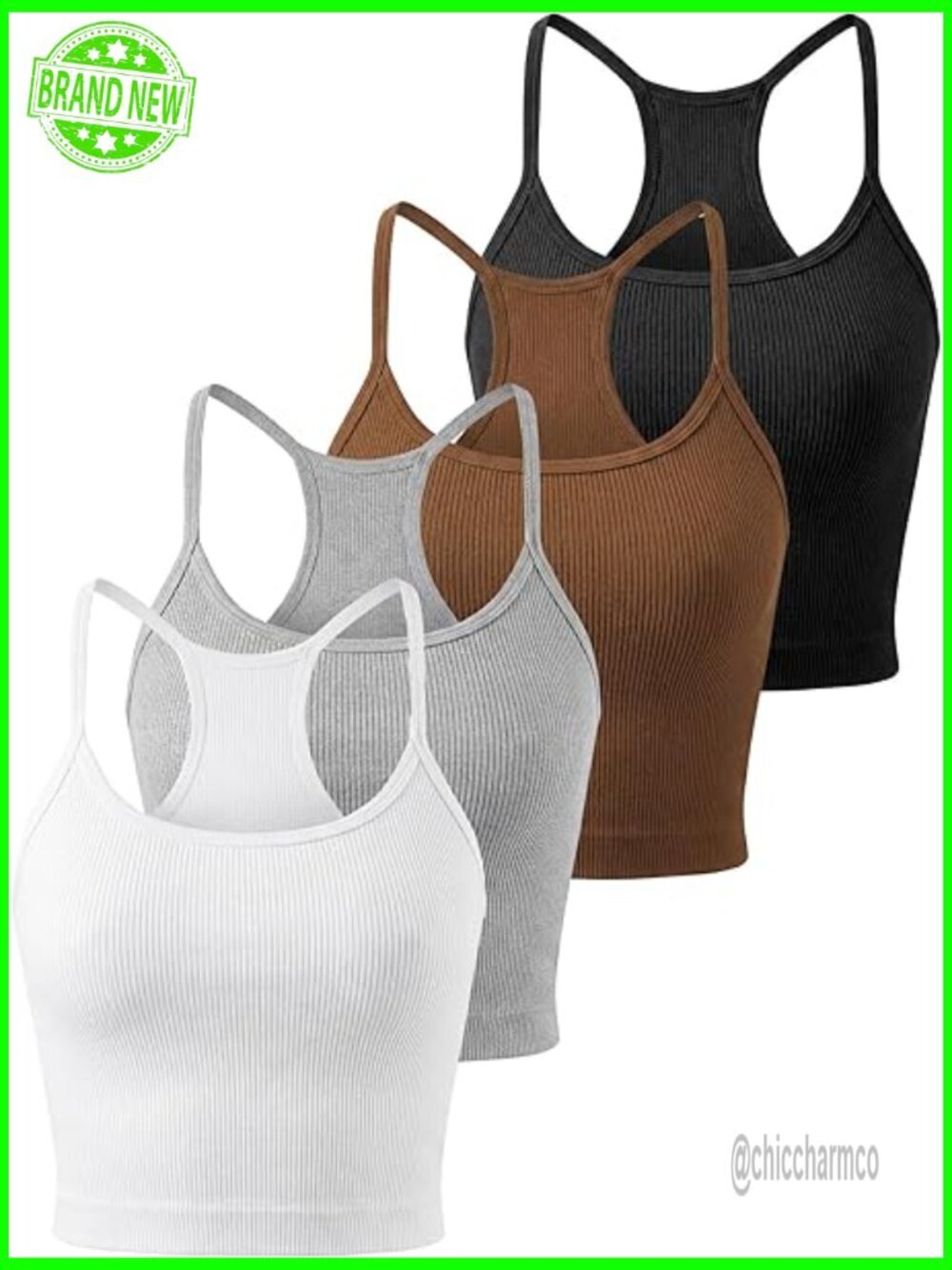 4 Pack Ribbed Racerback Tank Tops V-Neck Crop Camisole Workout